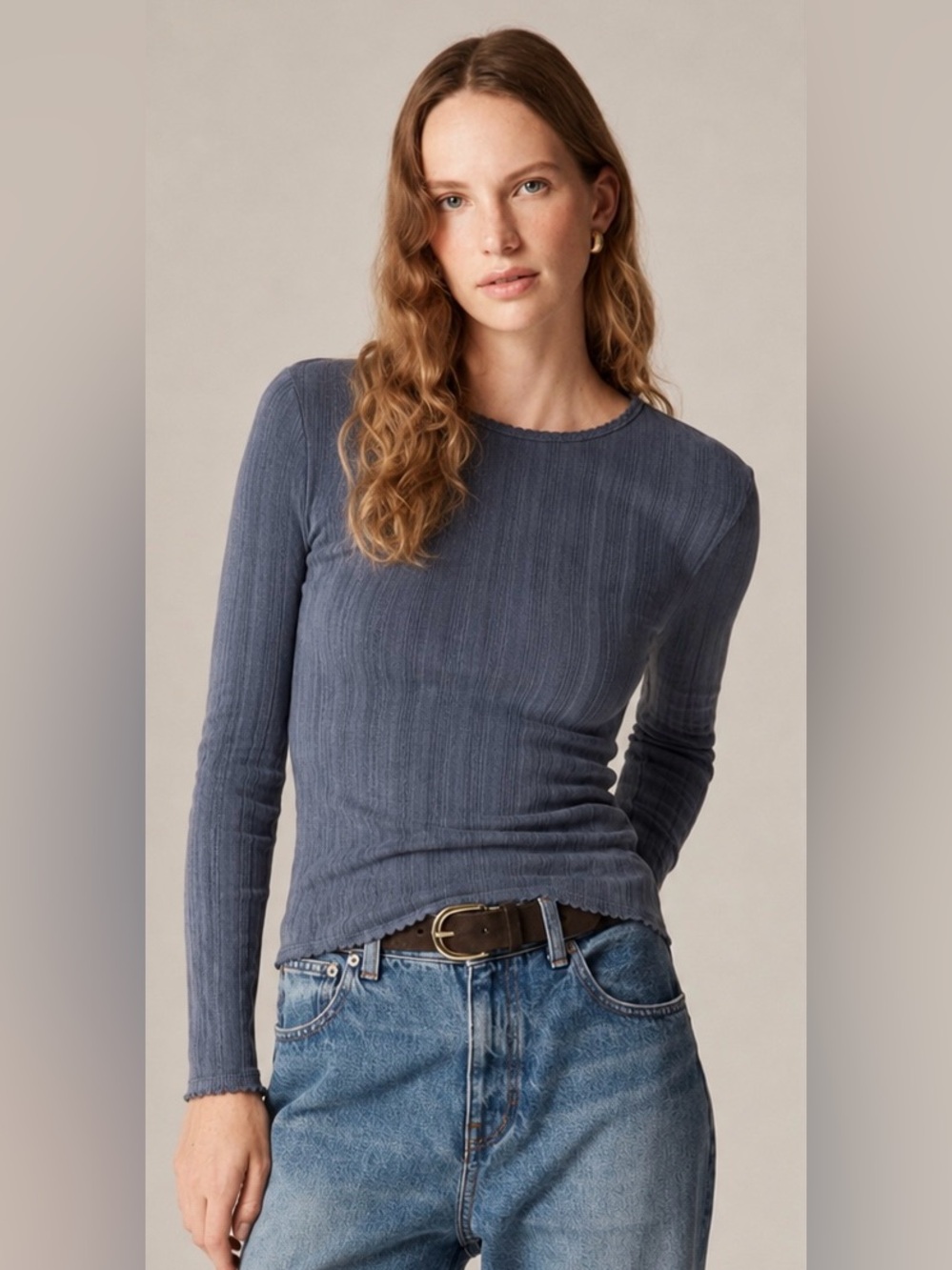 J.Crew New pointelle long-sleeve T-shirt in dark shadow